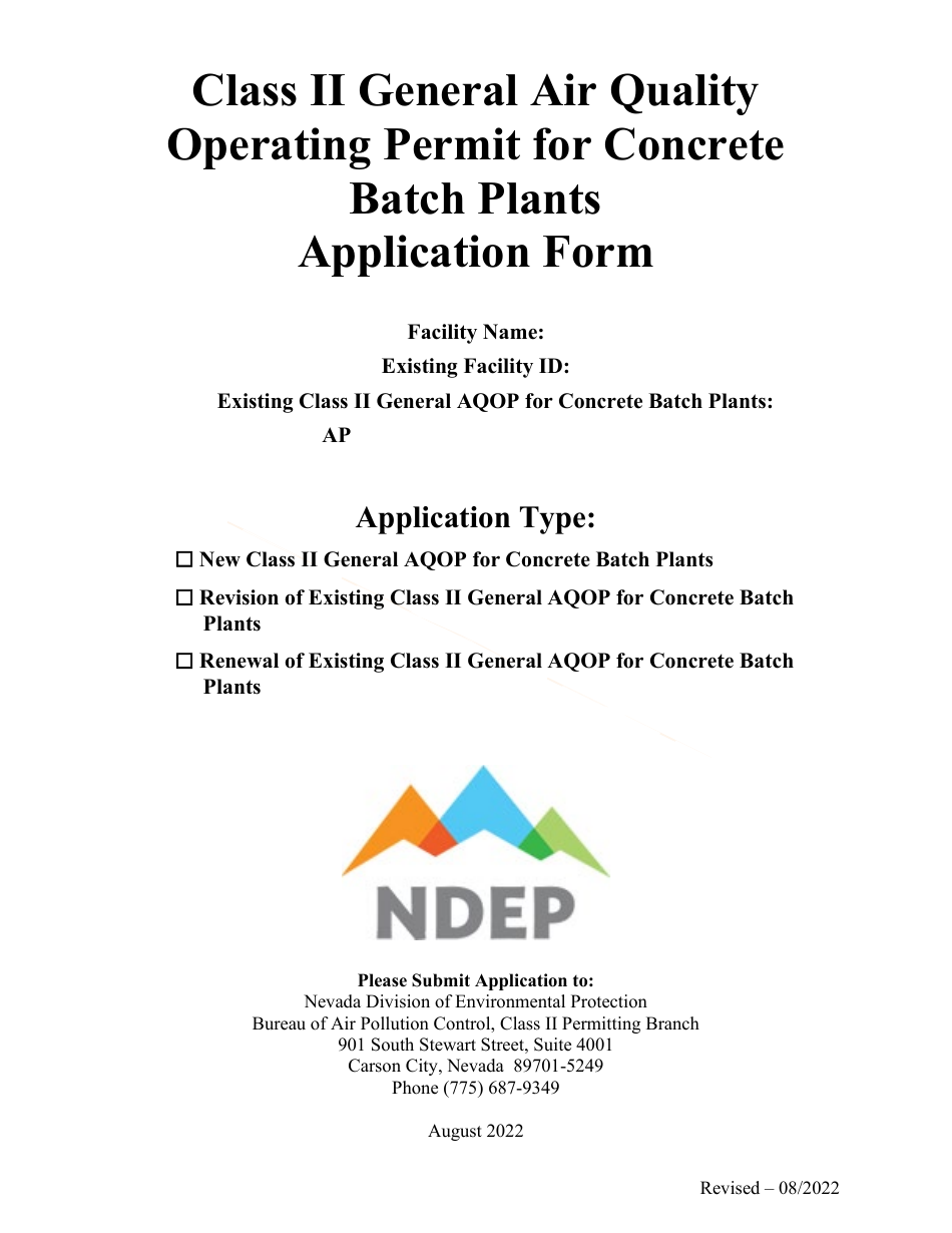 Nevada Class II General Air Quality Operating Permit For Concrete Batch