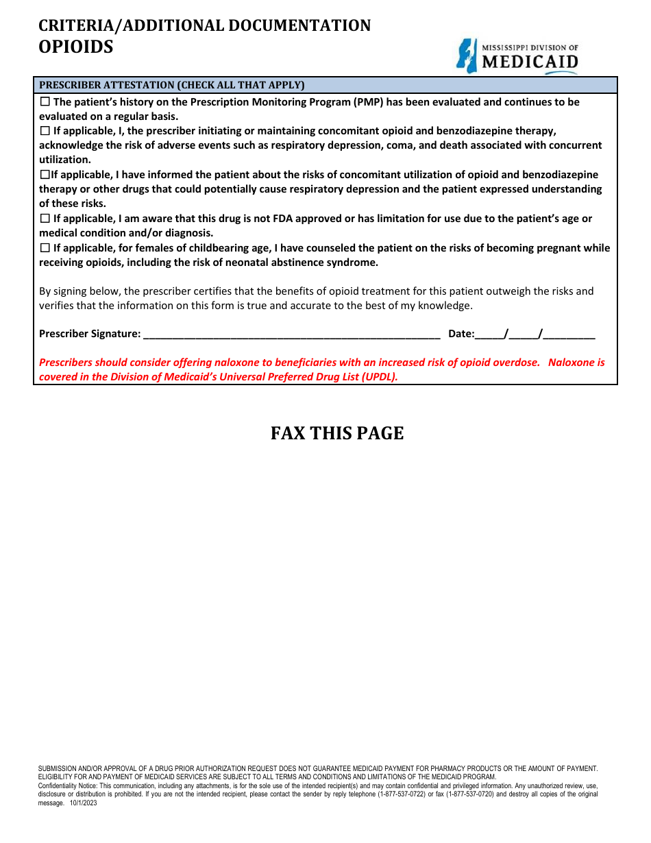 Mississippi Prior Authorization Packet Opioid Fill Out Sign Online