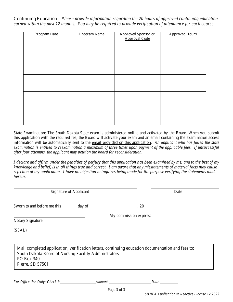 South Dakota Application To Reactivate License Fill Out Sign Online