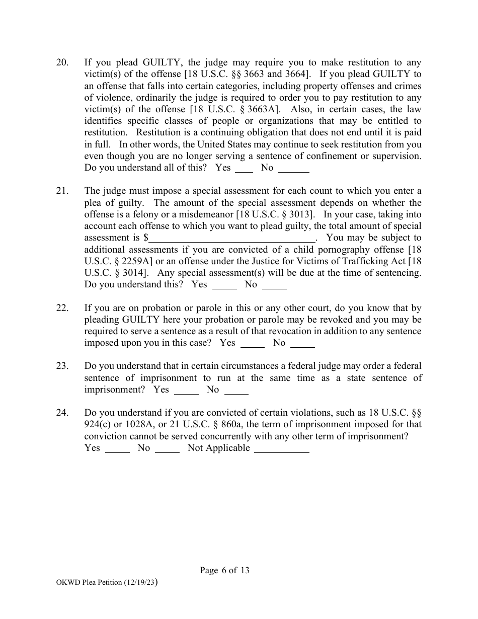 Oklahoma Petition To Enter Plea Of Guilty Fill Out Sign Online And