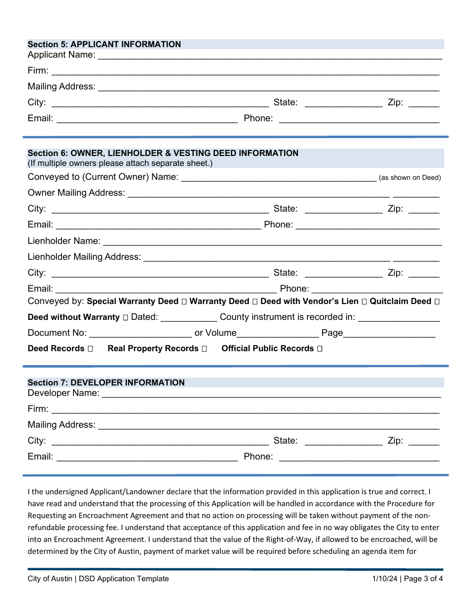 City Of Austin Texas Encroachment Agreement Application Fill Out