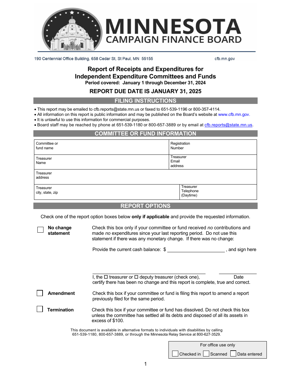 Minnesota Report Of Receipts And Expenditures For Independent