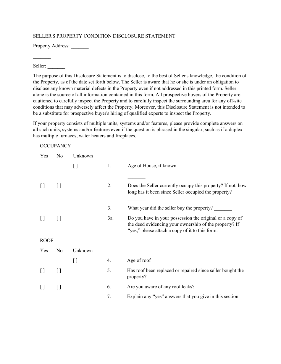 New Jersey Seller S Property Condition Disclosure Statement Fill Out