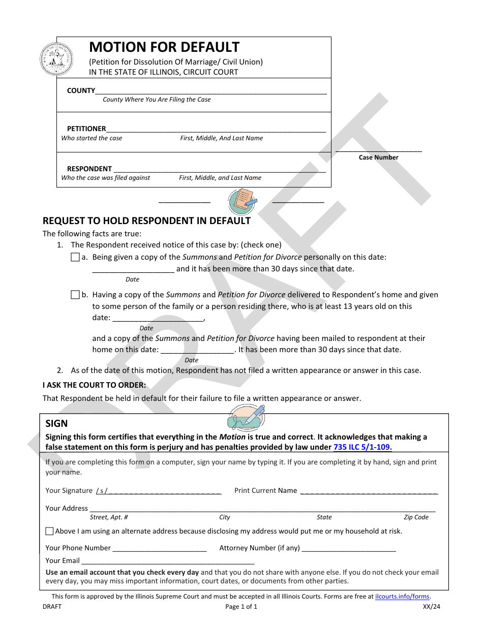 Illinois Motion For Default Draft Fill Out Sign Online And