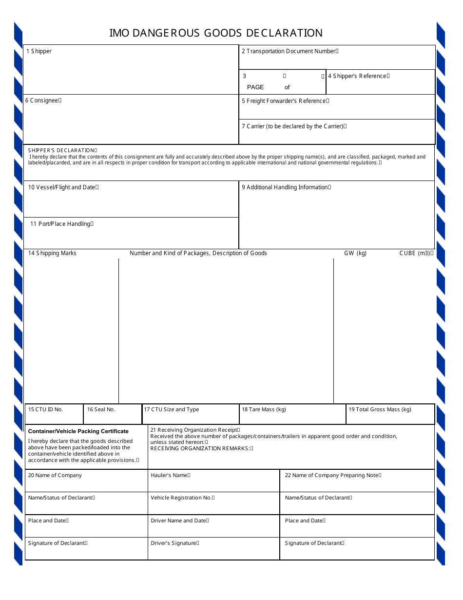 Imo Dangerous Goods Declaration Form Fill Out Sign Online And 64050
