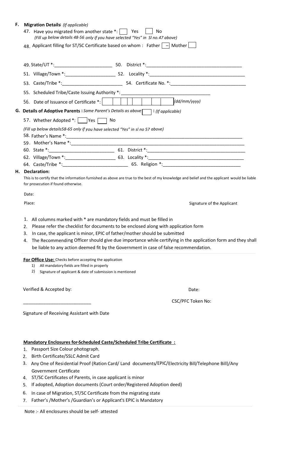 Meghalaya India Application Form For Scheduled Caste And Scheduled