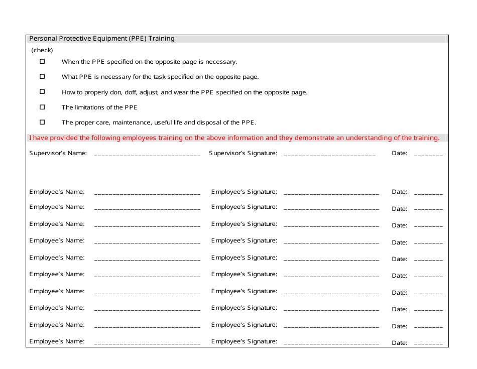 Ppe Hazard Assessment Training Certification Form Fill Out Sign