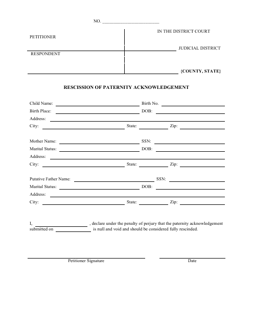 Rescission Of Paternity Acknowledgement Form Fill Out Sign Online