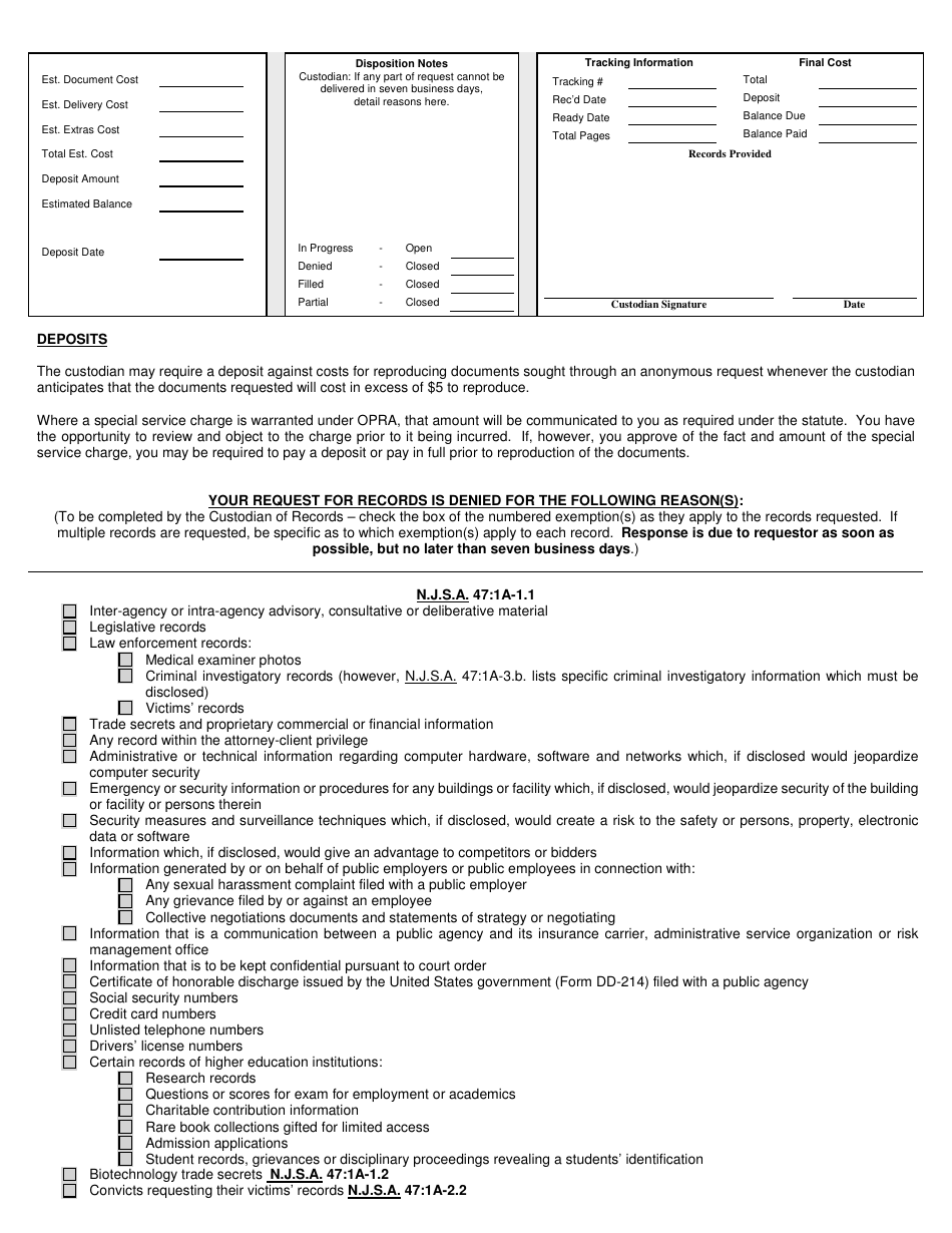 Morris County New Jersey Open Public Records Act Request Form Fill