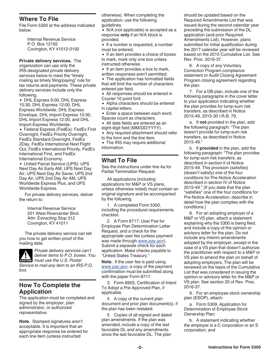 Instructions for IRS Form 5300 Application for Determination for Employee Benefit Plan, Page 2