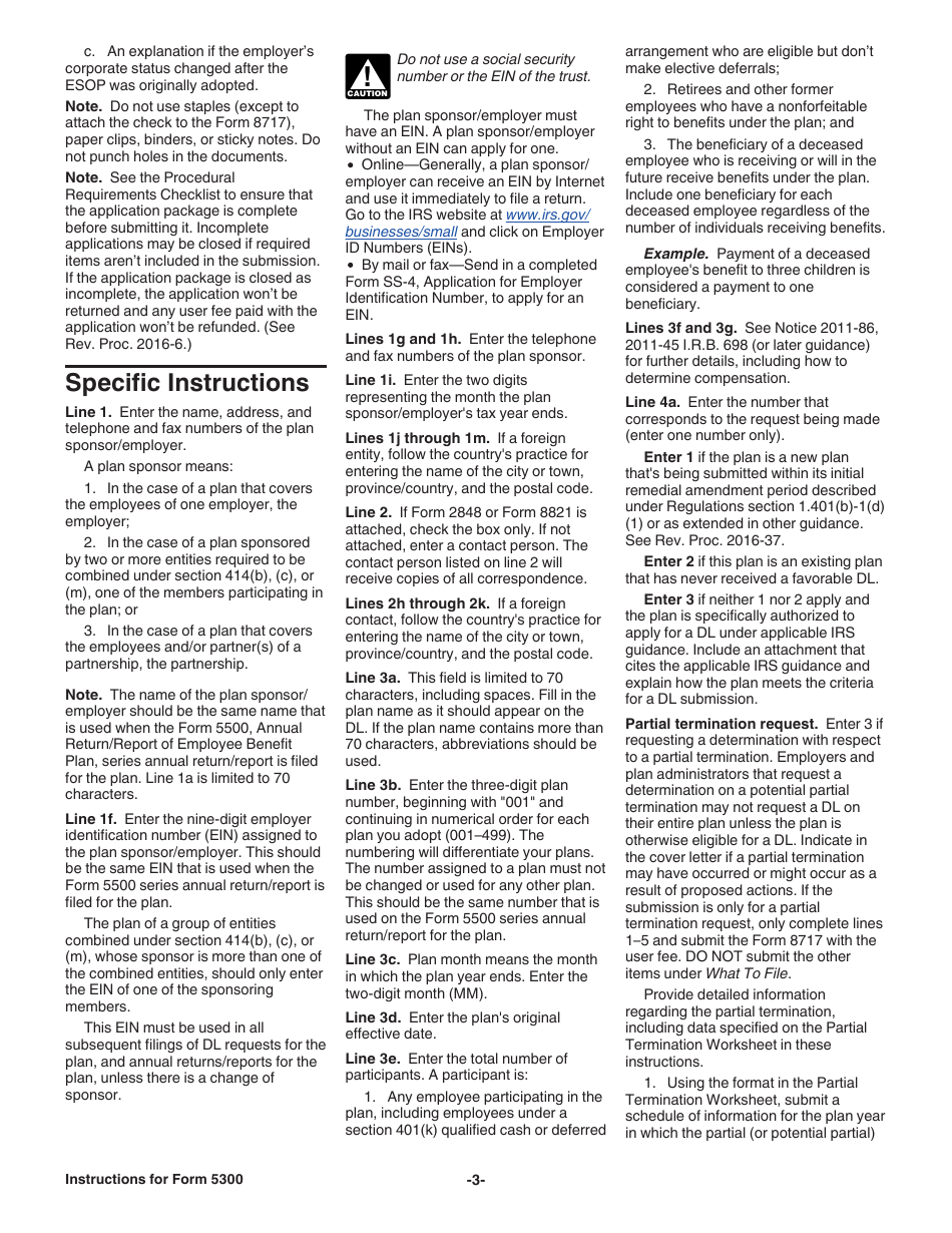 Instructions for IRS Form 5300 Application for Determination for Employee Benefit Plan, Page 3
