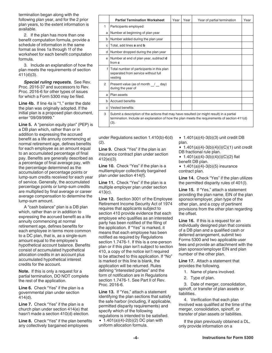 Instructions for IRS Form 5300 Application for Determination for Employee Benefit Plan, Page 4