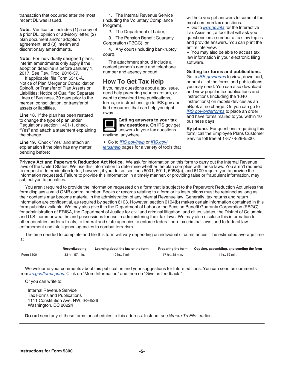 Instructions for IRS Form 5300 Application for Determination for Employee Benefit Plan, Page 5