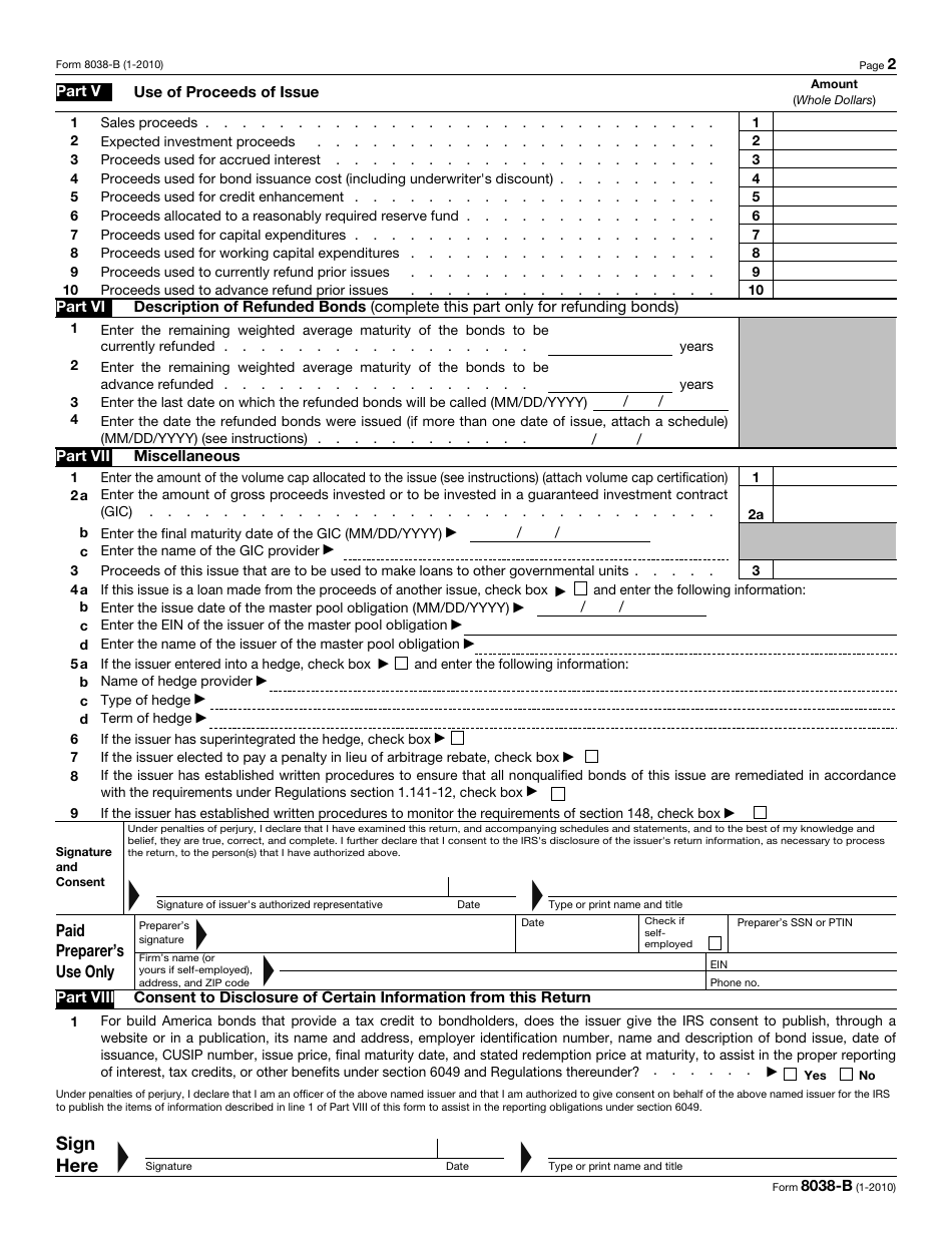 IRS Form 8038-B Information Return for Build America Bonds and Recovery Zone, Page 2