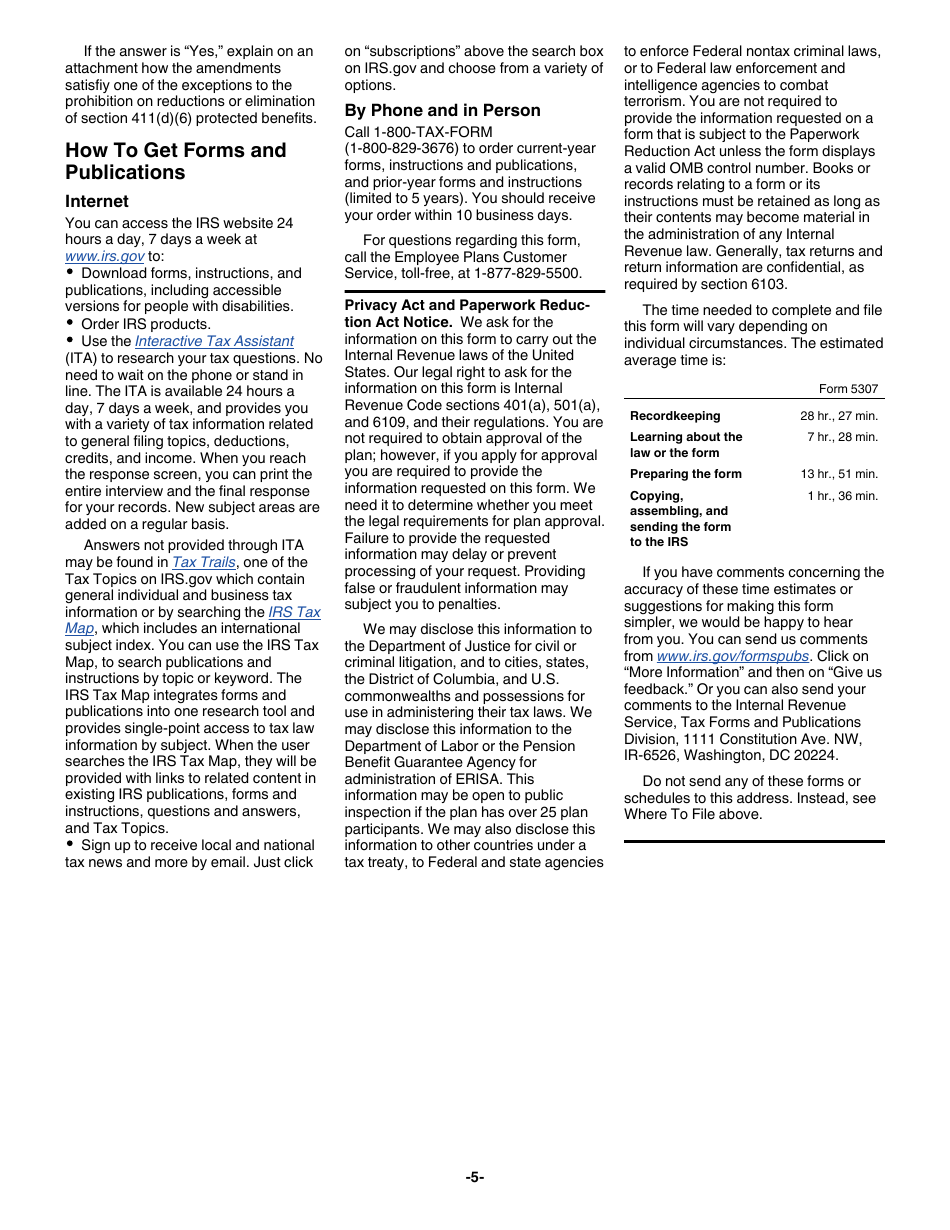 Instructions for IRS Form 5307 Application for Determination for Adopters of Modified Volume Submitter (VS) Plans, Page 5
