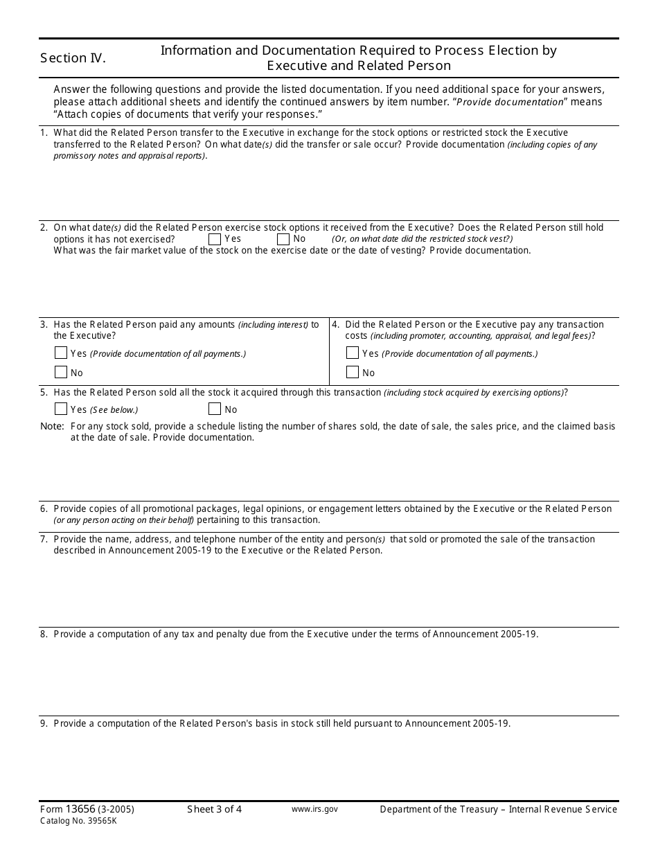 IRS Form 13656 Notice of Election by Executive and Related Person to Participate in Announcement 2005-19 Settlement Initiative, Page 3