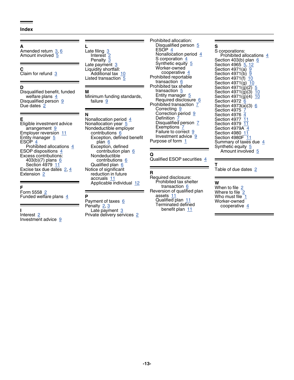 Instructions for IRS Form 5330 Return of Excise Taxes Related to Employee Benefit Plans, Page 13