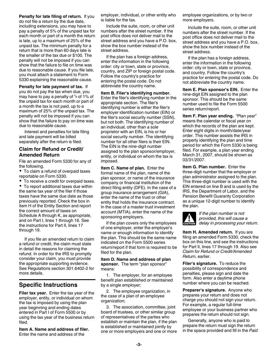 Instructions for IRS Form 5330 Return of Excise Taxes Related to Employee Benefit Plans, Page 3