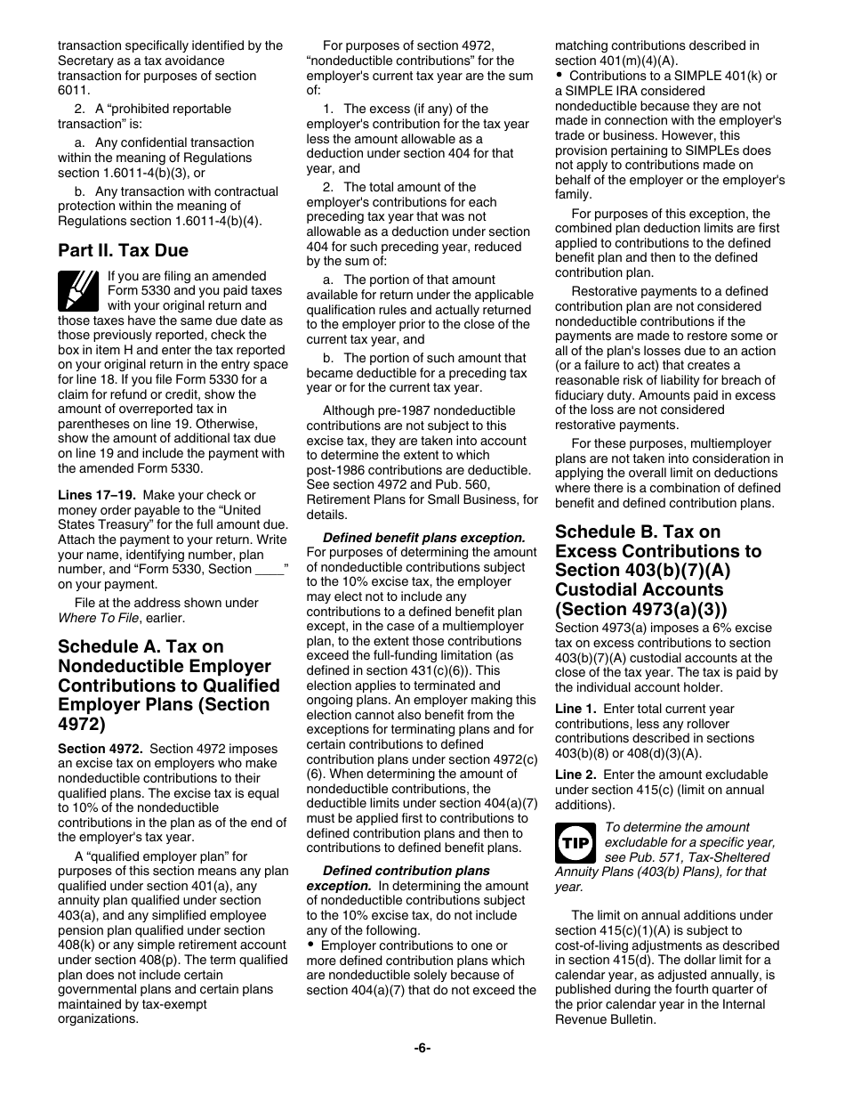 Instructions for IRS Form 5330 Return of Excise Taxes Related to Employee Benefit Plans, Page 6