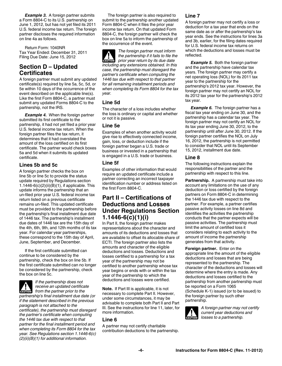 Instructions for IRS Form 8804-C Certificate of Partner-Level Items to Reduce Section 1446 Withholding, Page 4