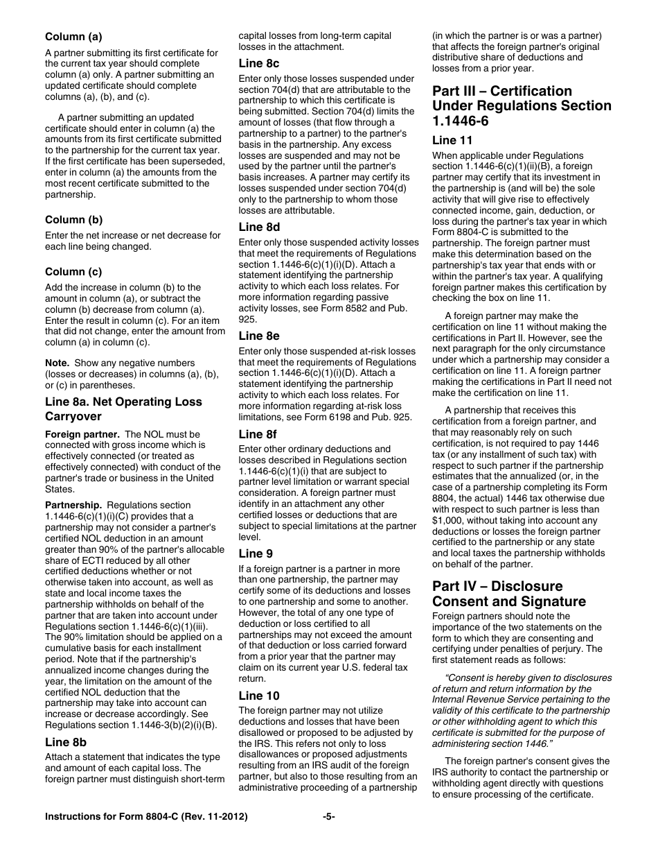 Instructions for IRS Form 8804-C Certificate of Partner-Level Items to Reduce Section 1446 Withholding, Page 5