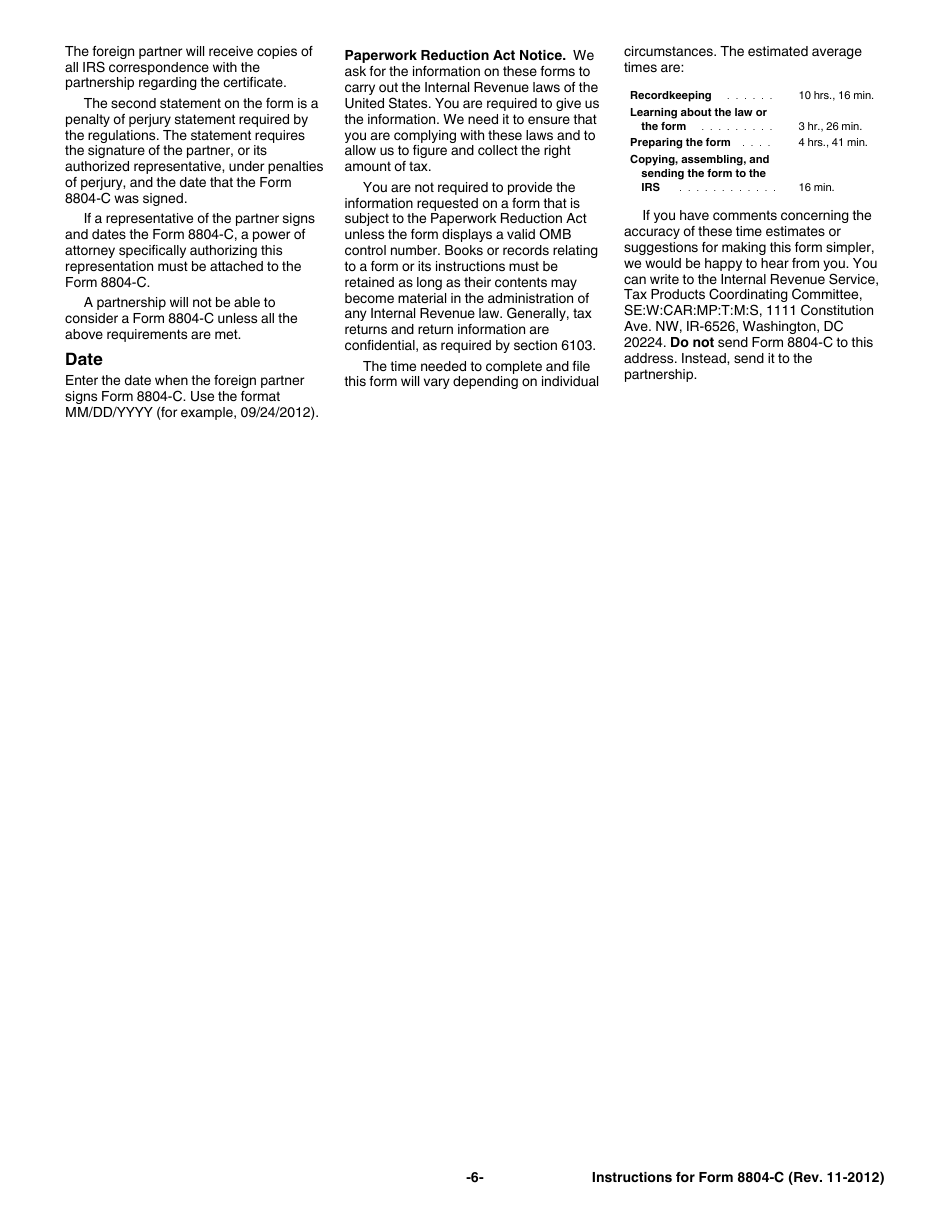 Instructions for IRS Form 8804-C Certificate of Partner-Level Items to Reduce Section 1446 Withholding, Page 6