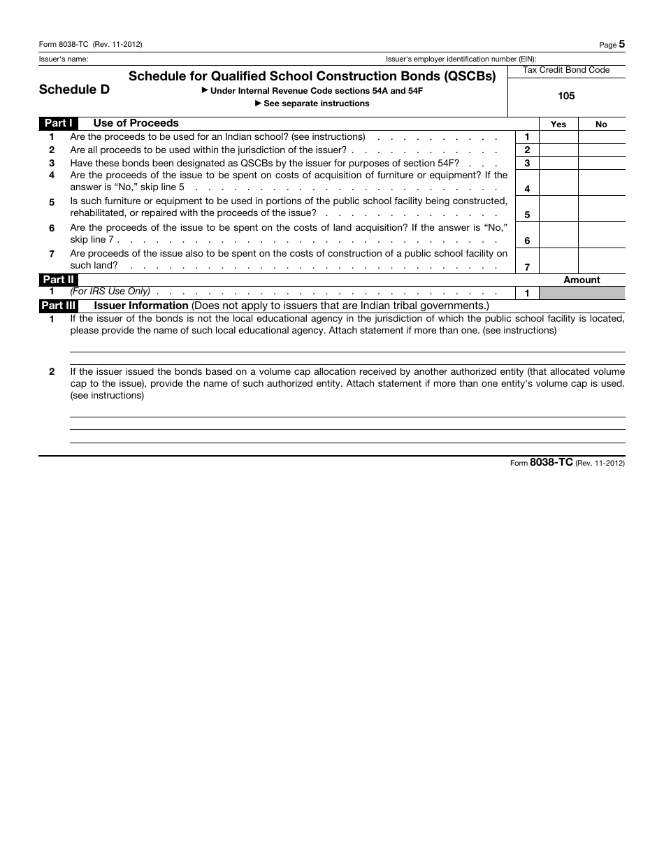 IRS Form 8038-TC Information Return for Tax Credit Bonds, Page 5