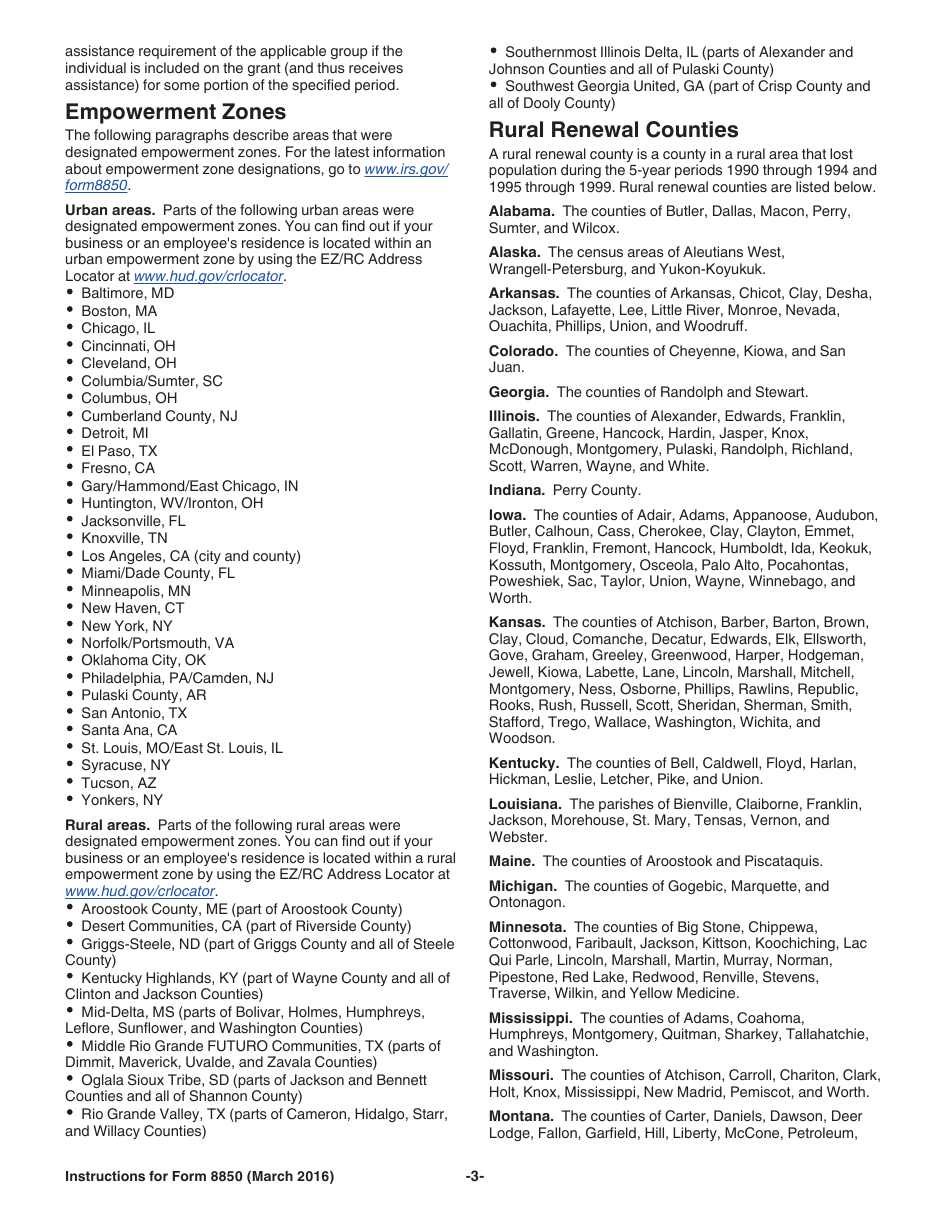 Instructions for IRS Form 8850 Pre-screening Notice and Certification Request for the Work Opportunity Credit, Page 3