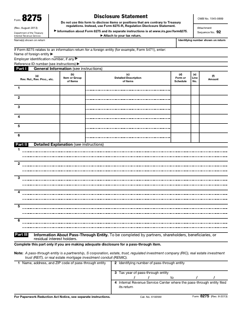 IRS Form 8275 Printable Pdf