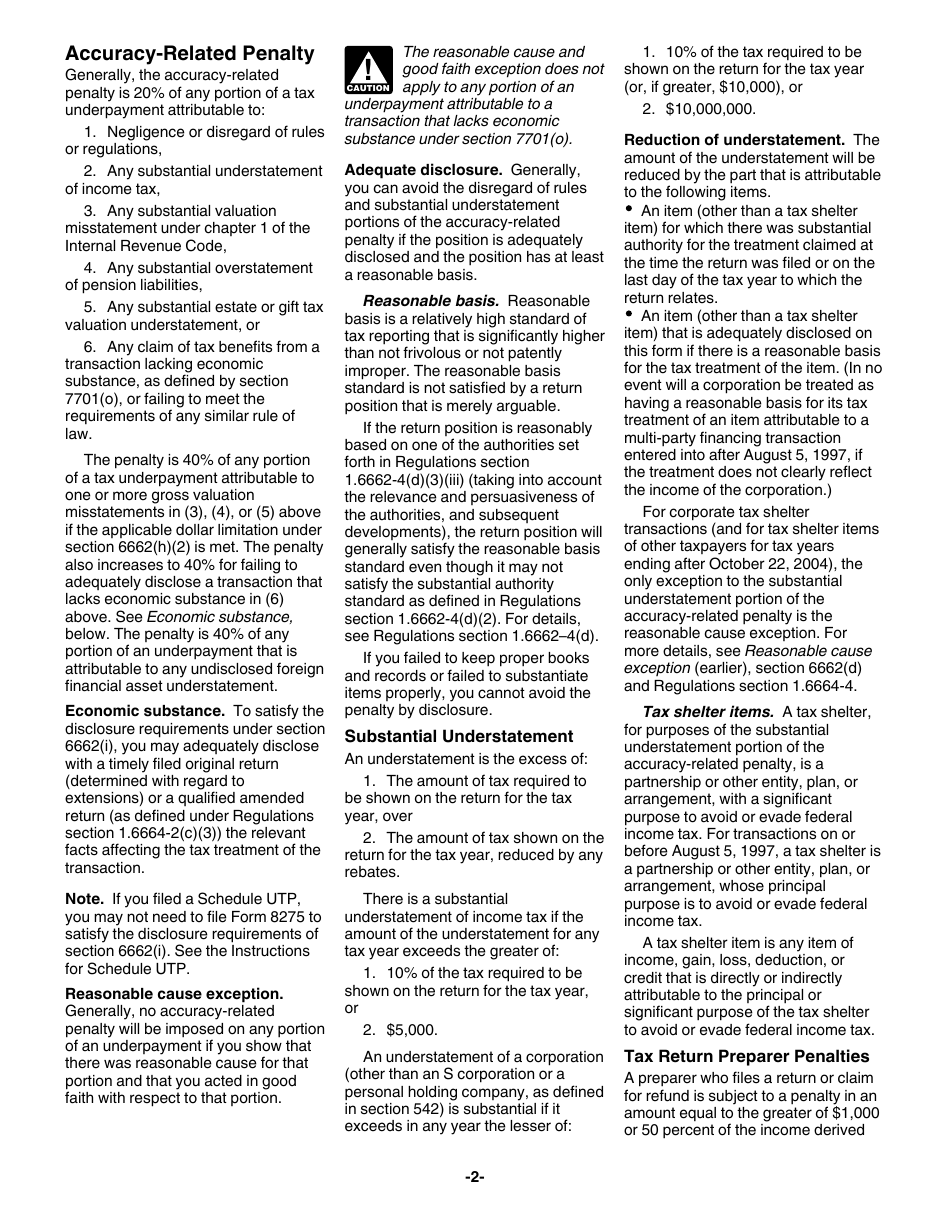Instructions for IRS Form 8275 Disclosure Statement, Page 2