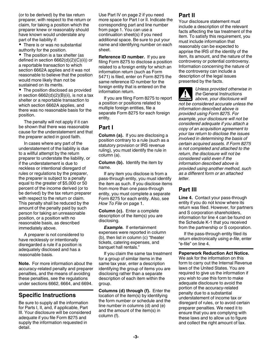 Instructions for IRS Form 8275 Disclosure Statement, Page 3