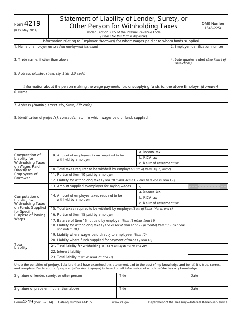 IRS Form 4219  Printable Pdf
