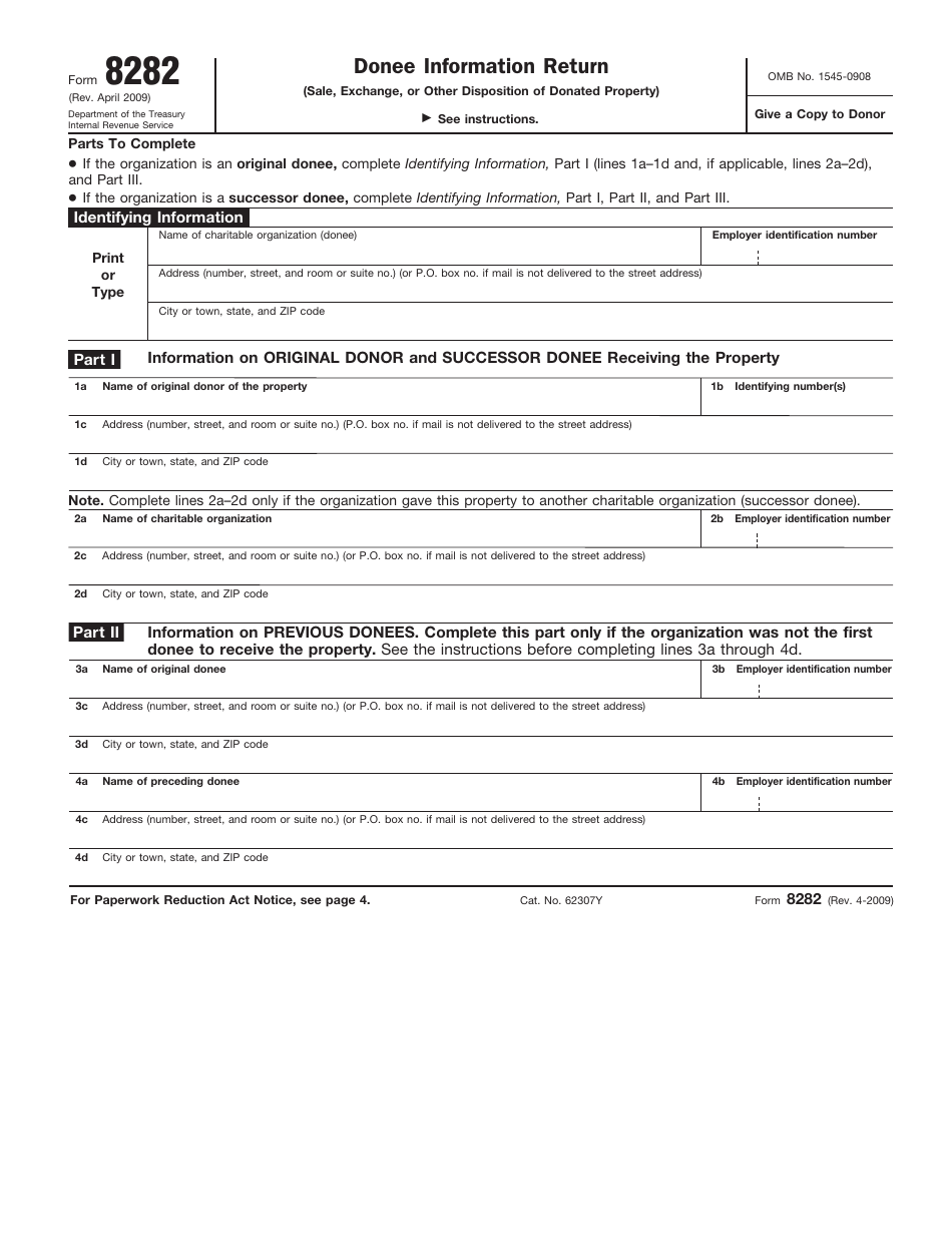 IRS Form 8282 Donee Information Return, Page 1