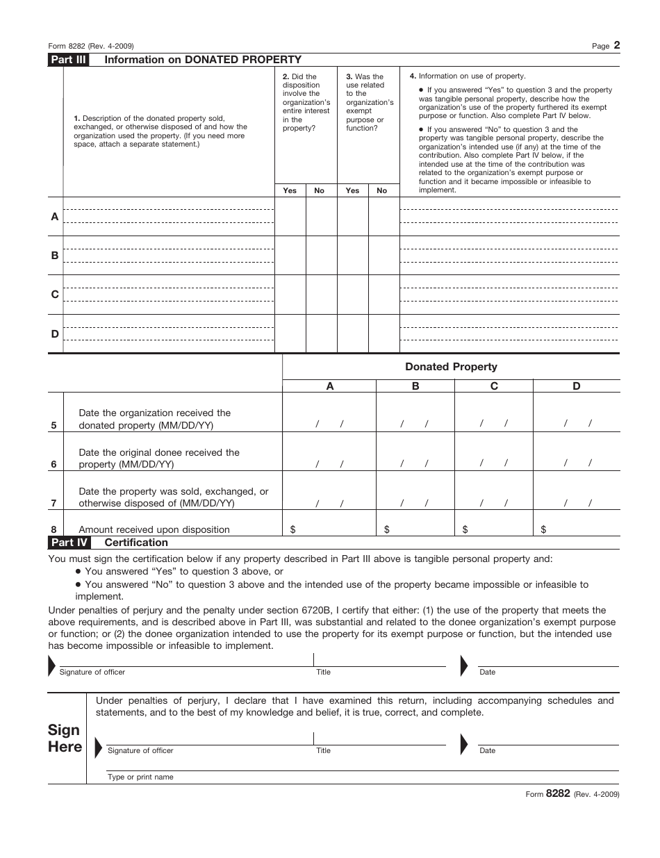 IRS Form 8282 Donee Information Return, Page 2