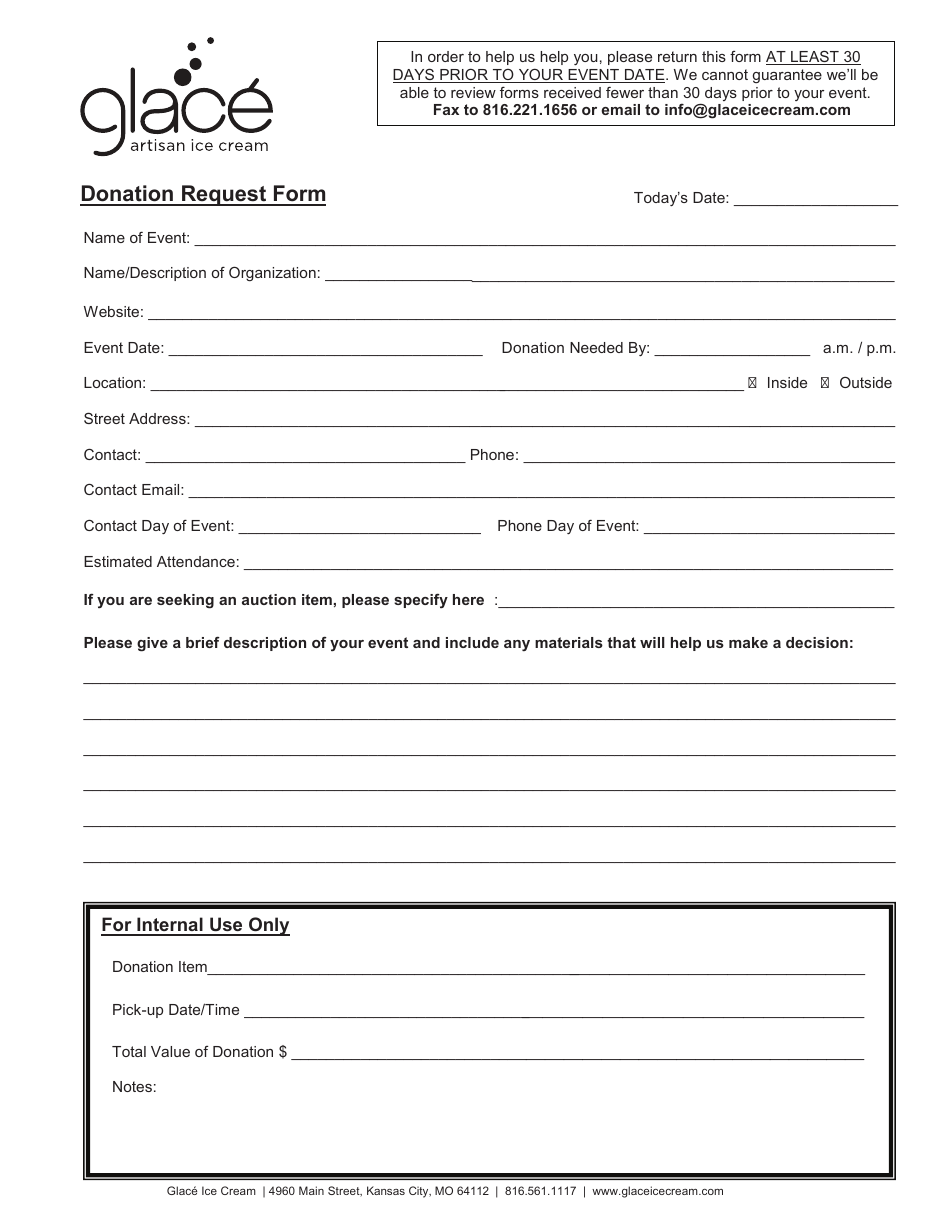 Donation Request Form - Glace, Page 1