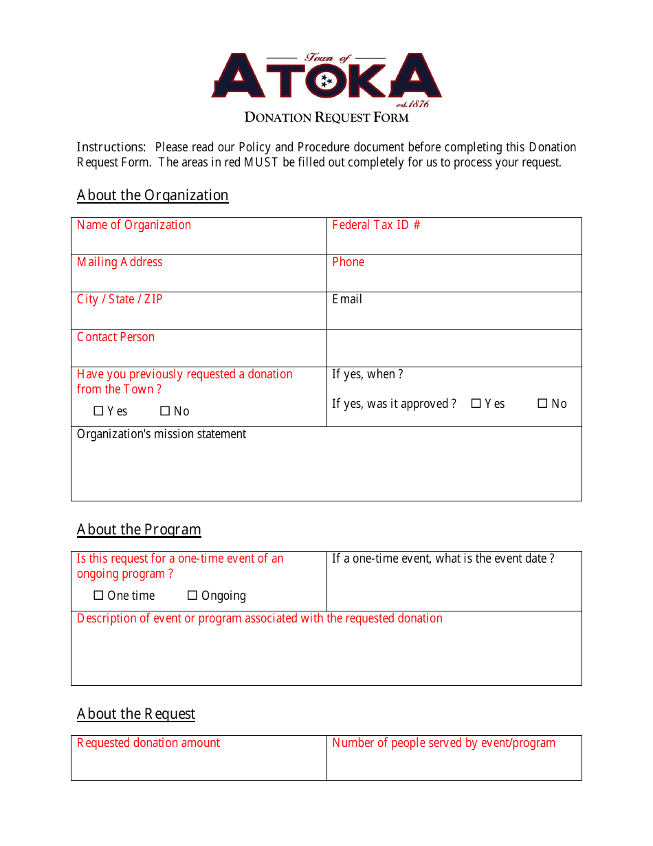 Donation Request Form - Town of Atoka, Tennessee, Page 3