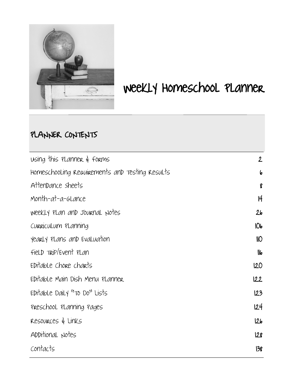 Sample Weekly Homeschool Planner, Page 4