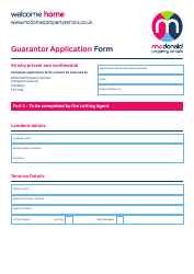 Document preview: Guarantor Application Form - Mcdonald Property Rentals - United Kingdom