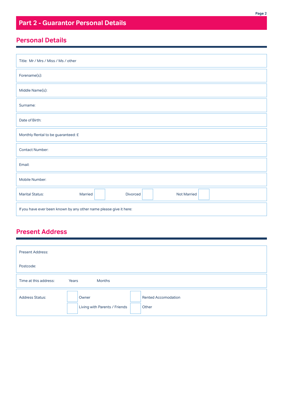 Guarantor Application Form - Mcdonald Property Rentals - United Kingdom, Page 2