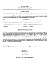Document preview: Employment Application Form - City of Athens, Texas