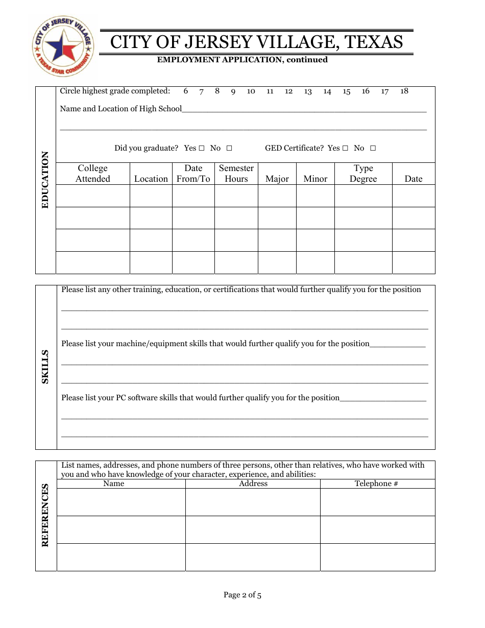 Employment Application Packet - City of Jersey Village, Texas, Page 2