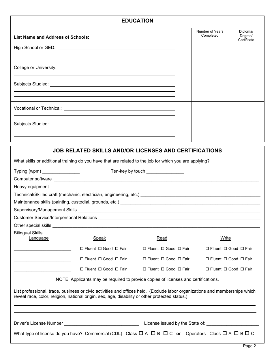 Employment Application Form - City of Palestine, Texas, Page 4