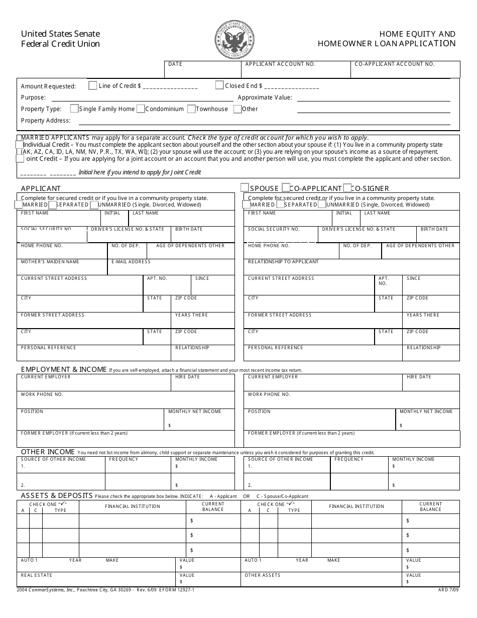 Form 12927 1 Fill Out Sign Online And Download Fillable PDF   Form 12927 1 Home Equity And Homeowner Loan Application Print Big 