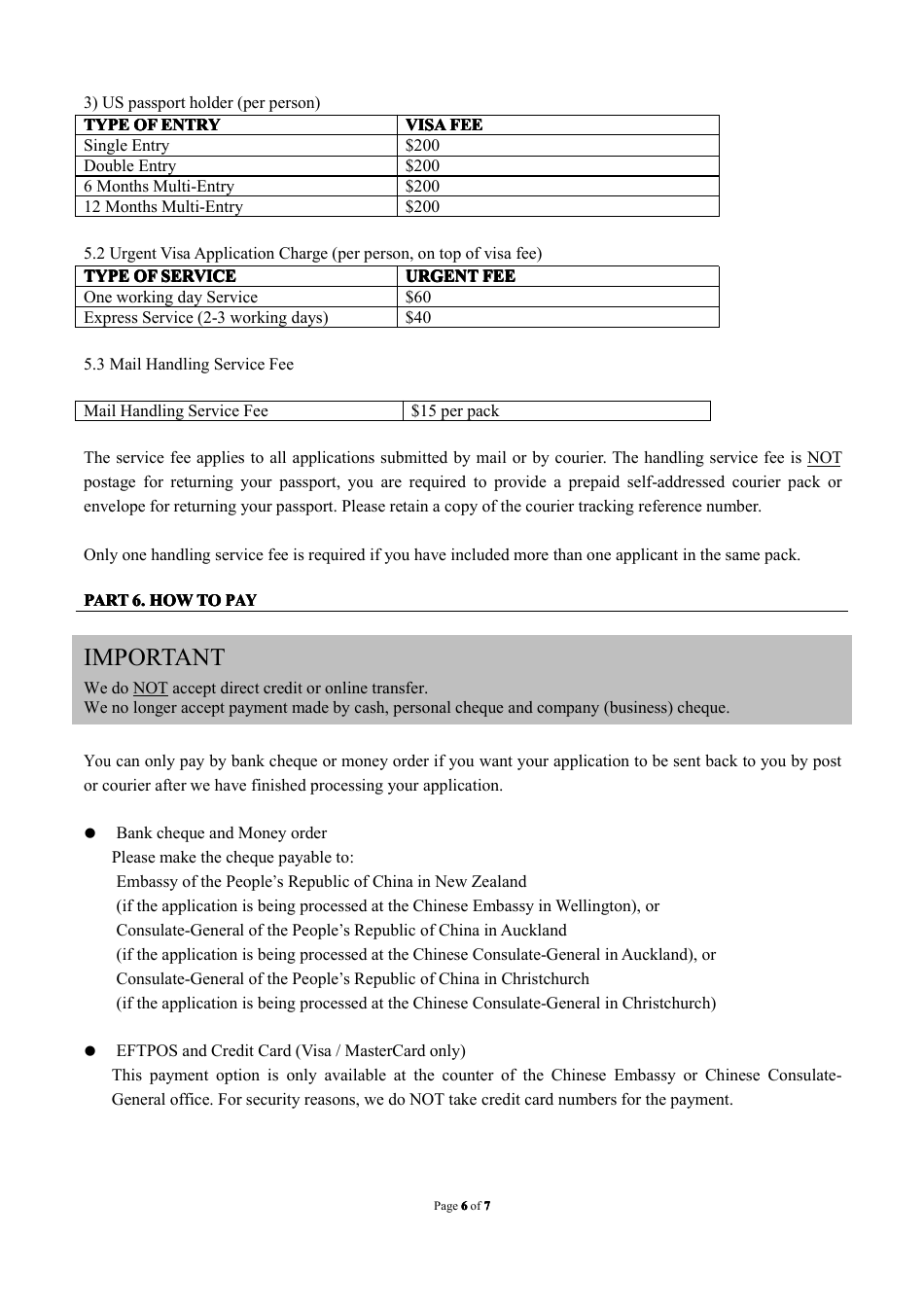 Chinese Visa Application Form - Embassy of the Peoples Republic of China - Wellington, New Zealand, Page 6
