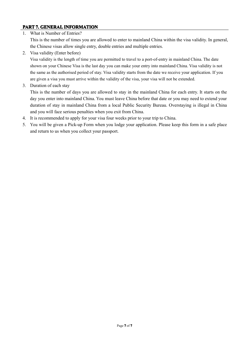 Chinese Visa Application Form - Embassy of the Peoples Republic of China - Wellington, New Zealand, Page 7