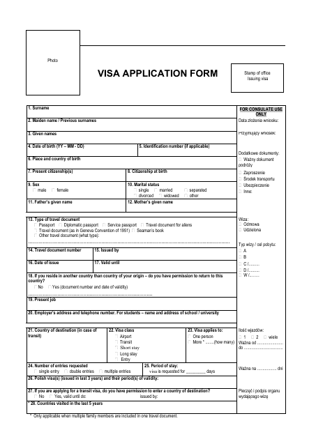 Schengen Visa Application Form - Poland Download Pdf
