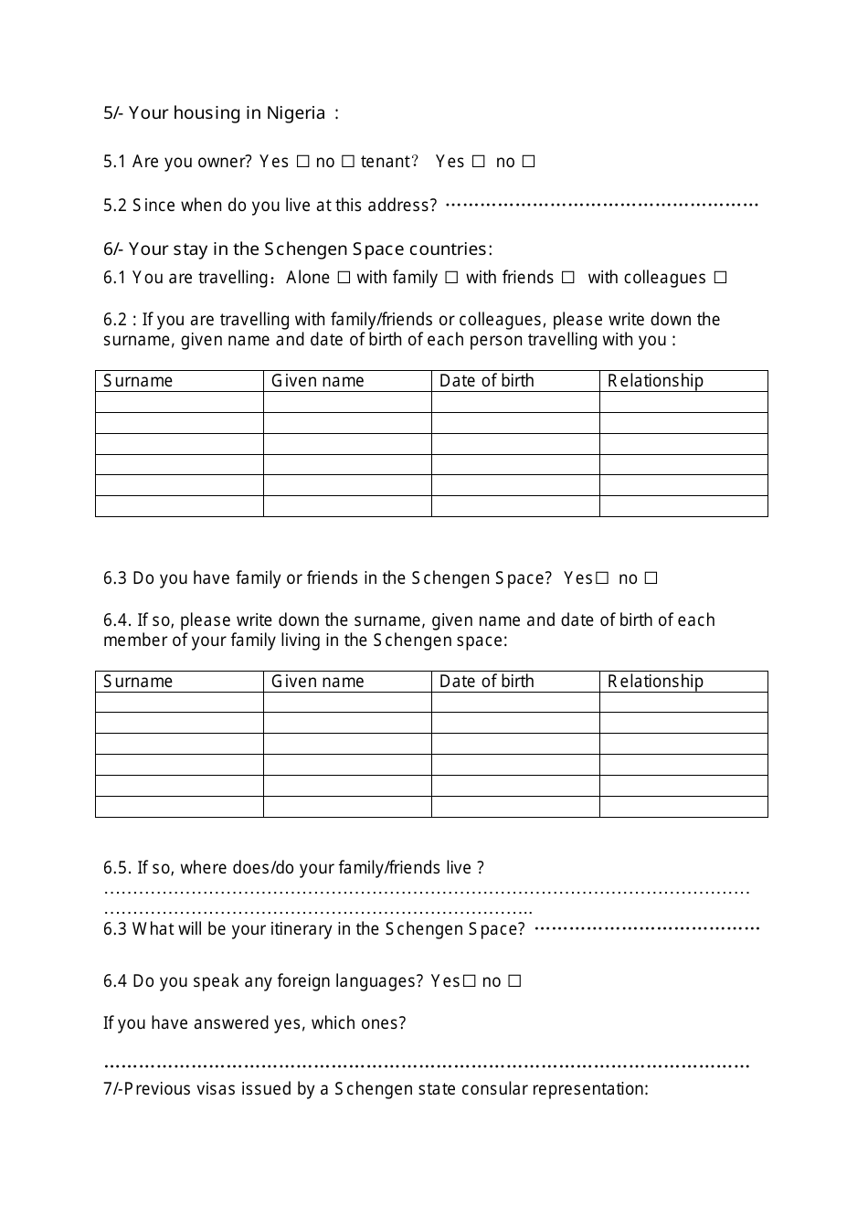 Complementary Questionnaire for a Schengen Visa Application - the Consulate General of France in Lagos - Lagos, Nigeria, Page 3