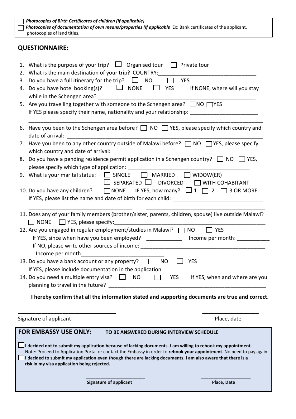 Norwegian Schengen Visa Checklist - Tourist - Royal Norwegian Embassy - Malawi, Page 2