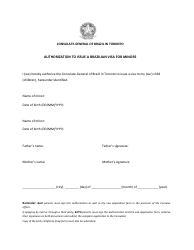 Document preview: Authorization to Issue a Brazilian Visa for Minors - Consulate-General of Brazil in Toronto - City of Toronto, Ontario, Canada