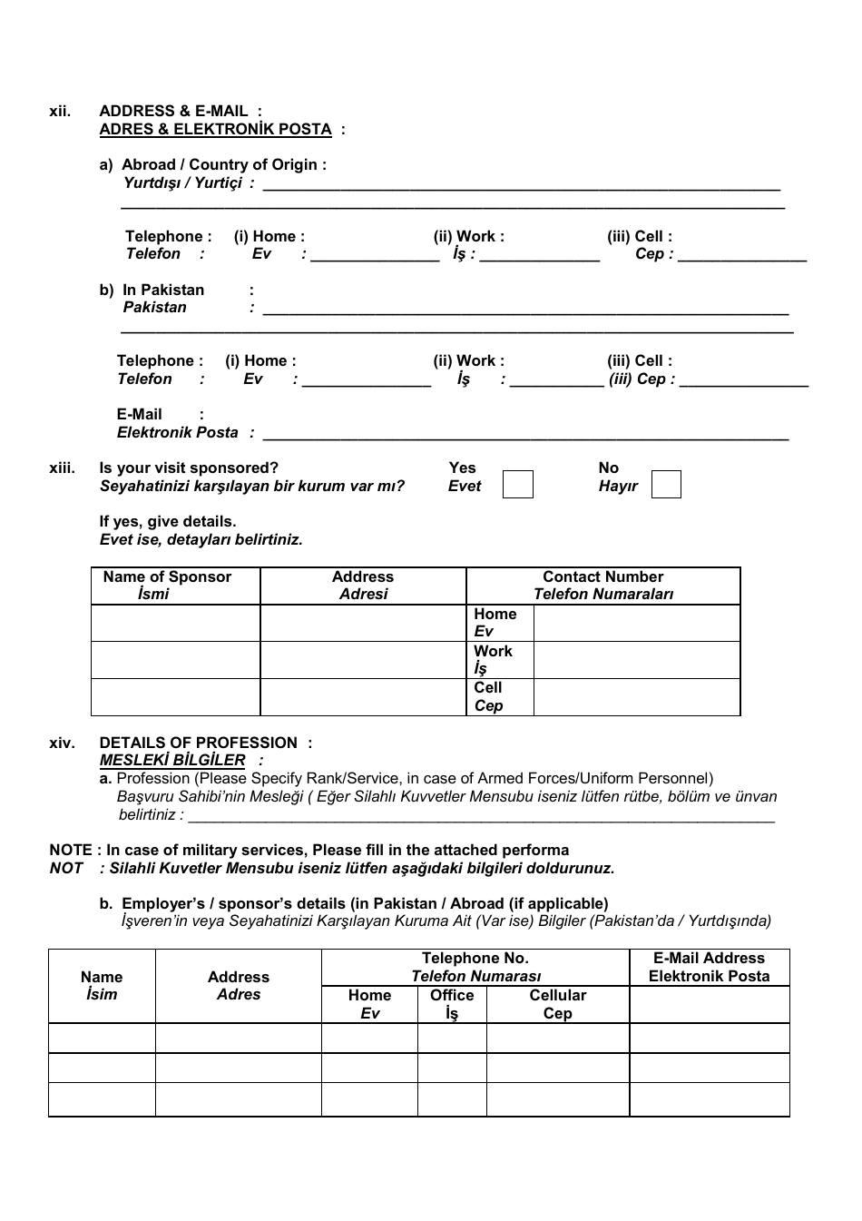Pakistani Visa Application Form - Pakistan (English / Turkish), Page 3